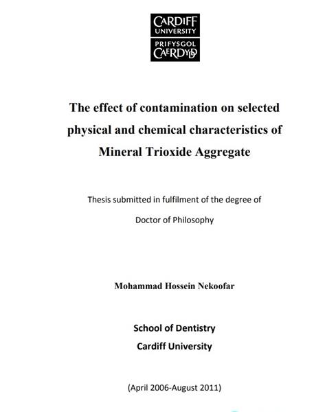 The Effect of Contamination on Selected Physical and Chemical Characteristics of Mineral Trioxide Aggregate